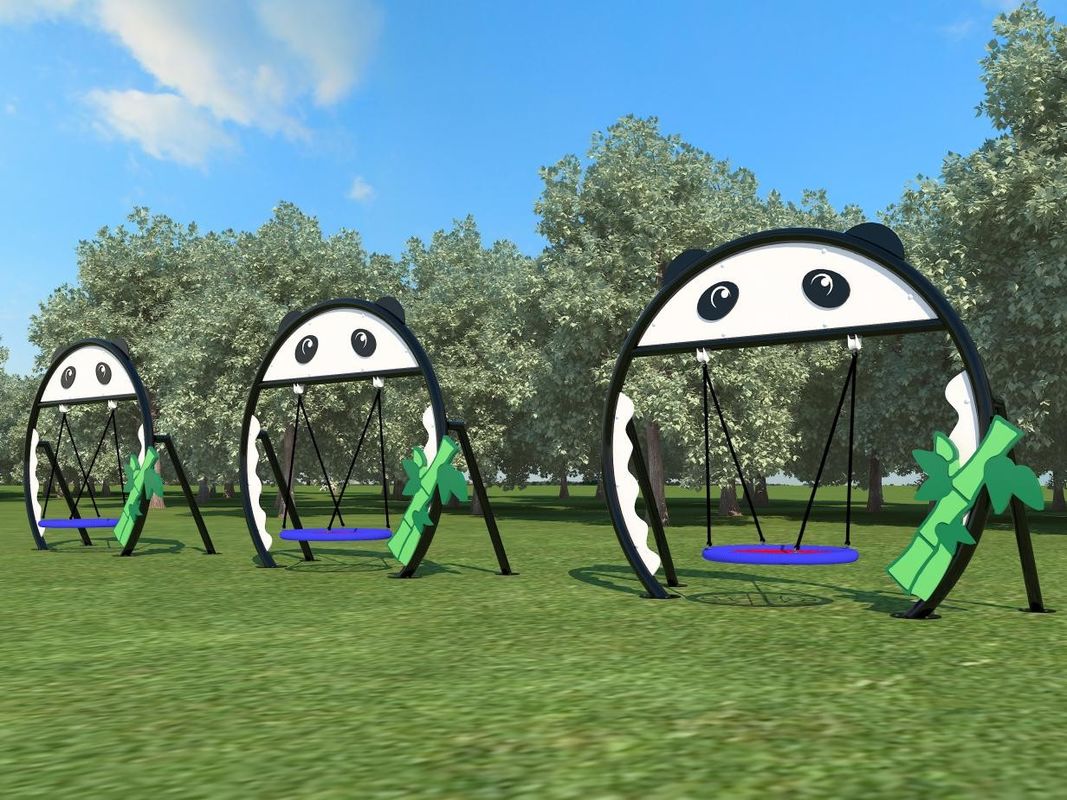 Set bermain taman hijau berbentuk panda anak-anak kursi ayunan luar 230cm set ayunan komersial