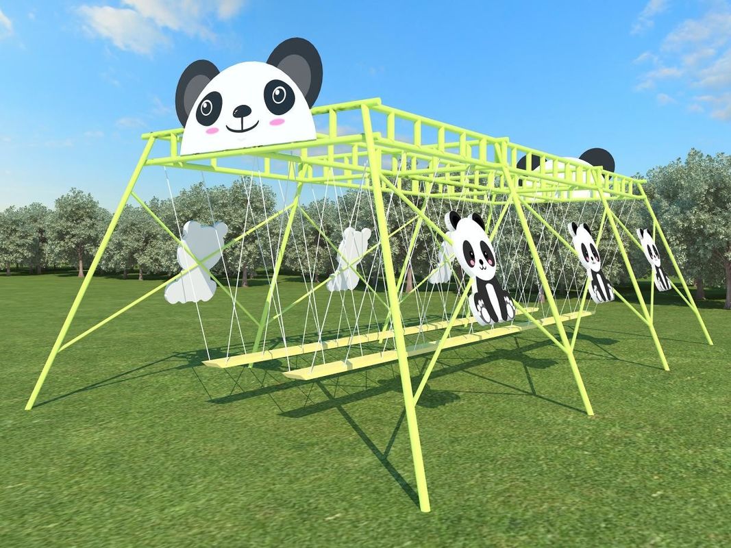 Set bermain taman hijau berbentuk panda anak-anak kursi ayunan luar 230cm set ayunan komersial