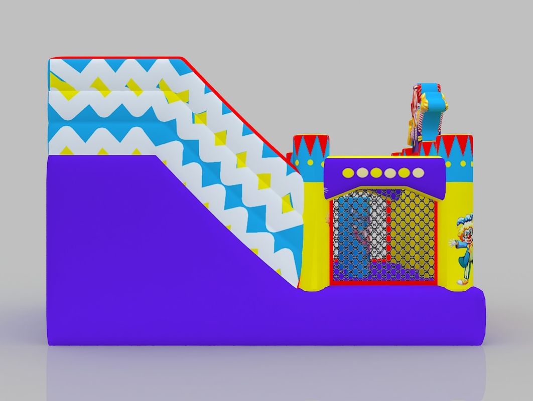 Kastil Inflatable Anak-anak Kuning Biru Outdoor Bounce House Jumping Castle Sewa Dengan Slide