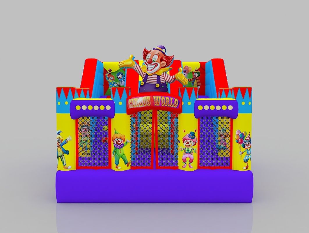 Kastil Inflatable Anak-anak Kuning Biru Outdoor Bounce House Jumping Castle Sewa Dengan Slide