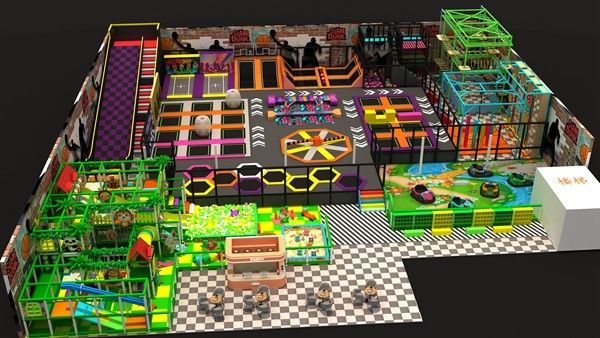 Trampolin Park Produsen Komersial Anak Besar Melompat Olahraga Trampolin Park Set Dengan Basket Hoop
